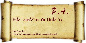 Pázmán Arikán névjegykártya
